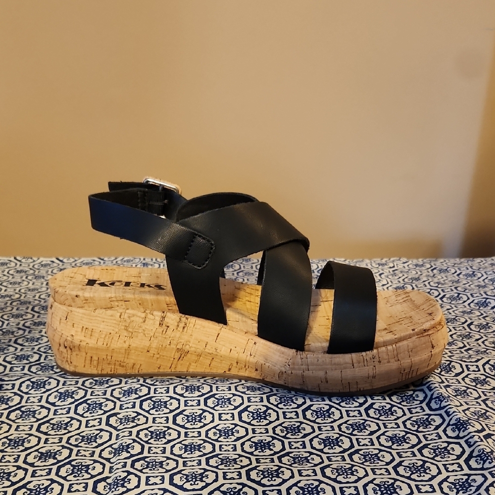 Kork-Ease Black and Tan Strappy Sandals - Picture 7 of 12
